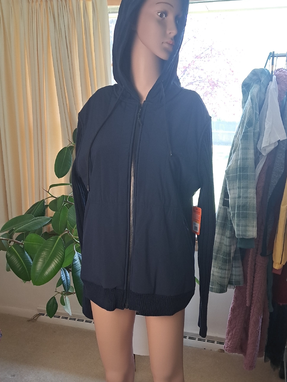 Bass Navy Hooded Zip Bomber Jacket Oversized S Pyp 20"